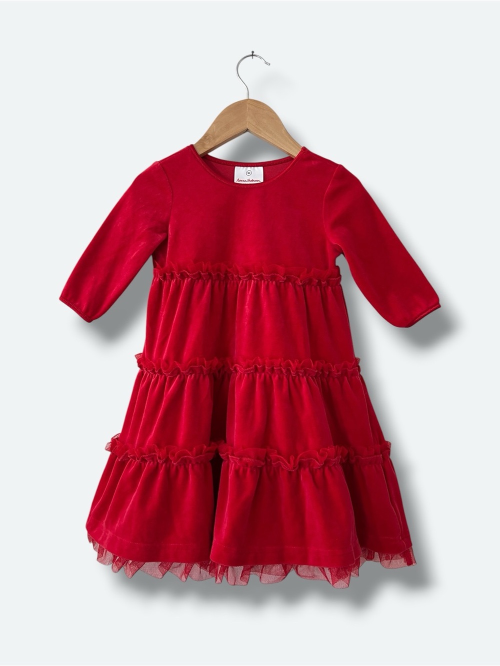 Hanna Andersson Velvet Tiered Twirl Dress Red Girls 3T Christmas Holiday Party